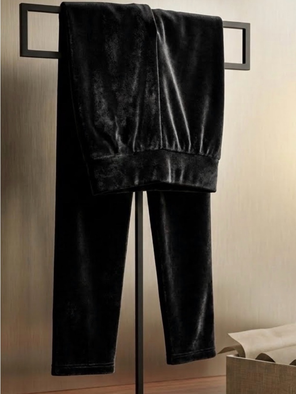 Women's Black Velvet Leggings with Stretch Waistband